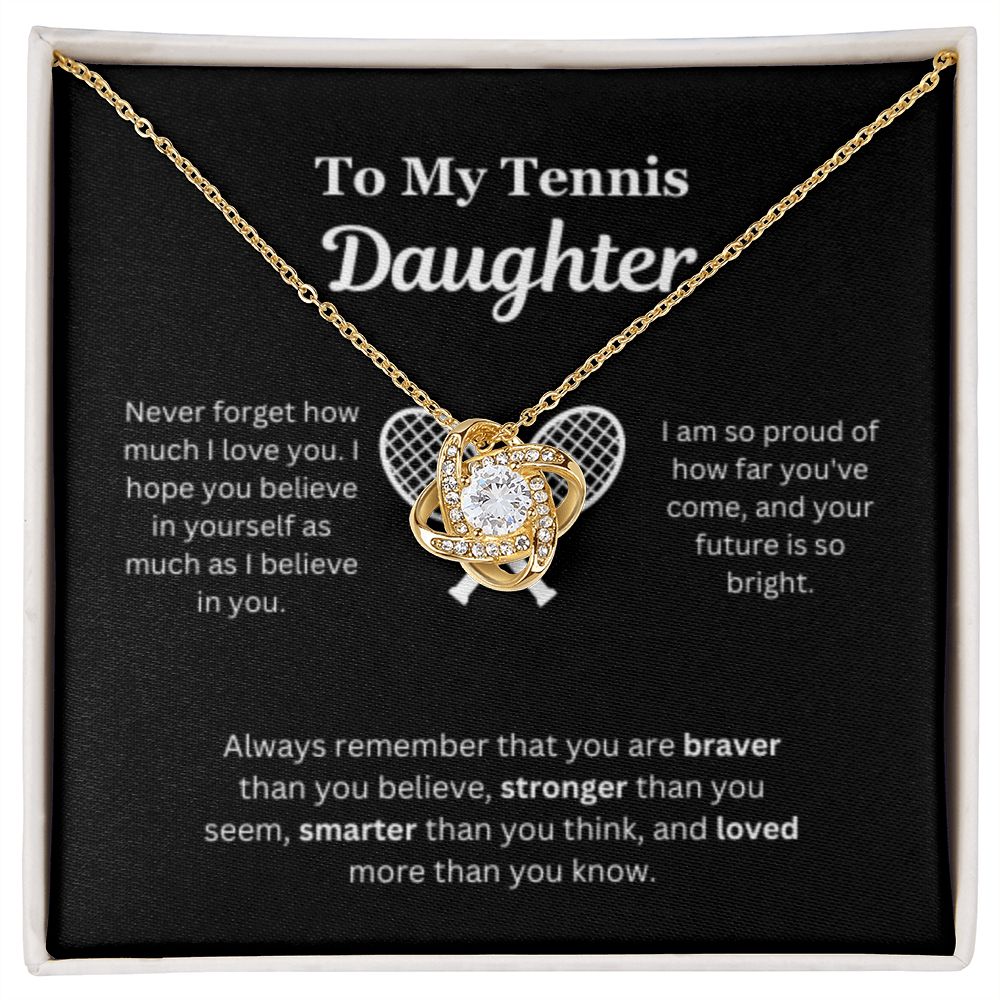 To My Tennis Daughter Necklace, Father-Daughter Jewelry, Mother-Daughter Gift, Birthday Heart Pendant, Gold Love Knot, Message Card