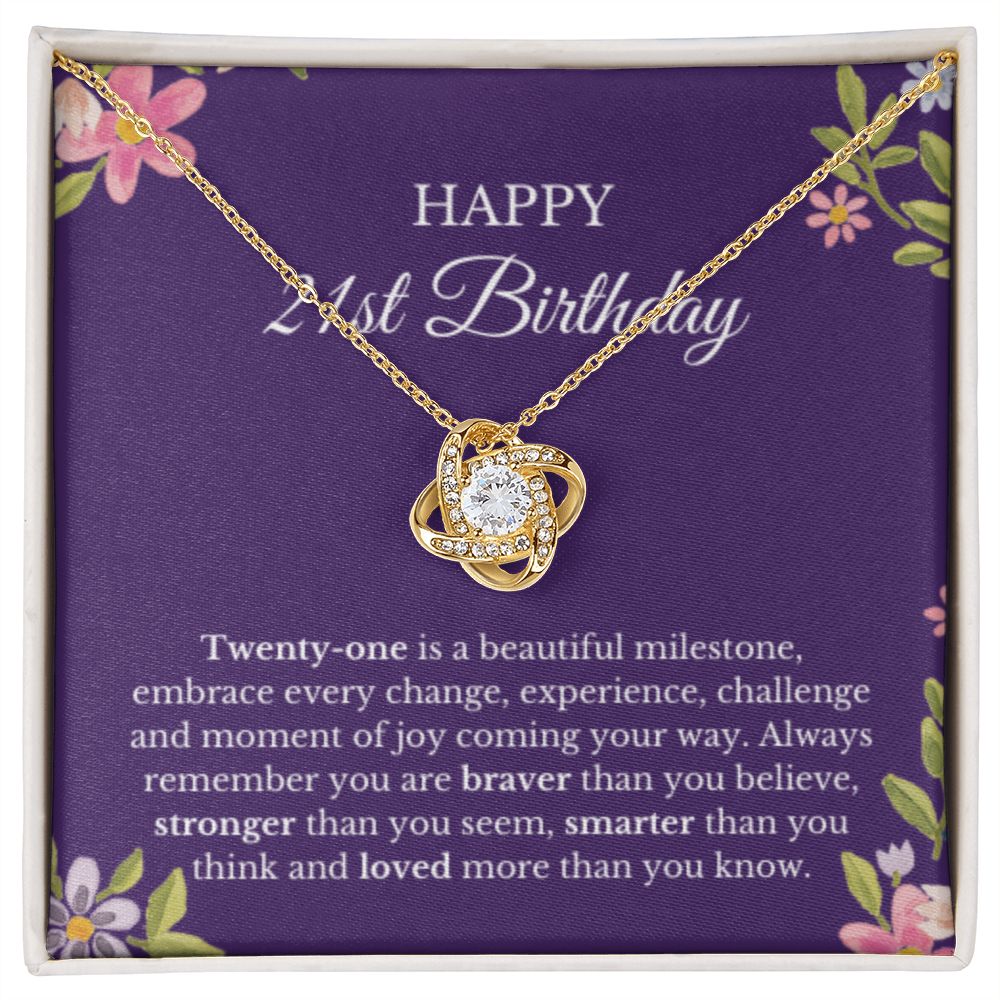 21st Birthday Necklace, Birthday Love Knot Necklace, Birthday Gifts For Woman, Birthday Card, Pendant Necklace