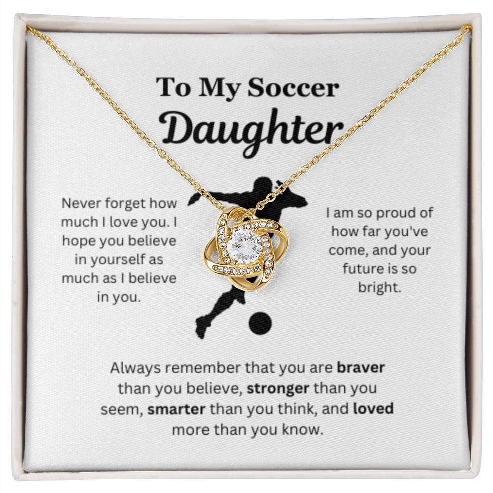 To My Soccer Daughter Necklace, Father-Daughter Jewelry, Mother-Daughter Gift, Birthday Heart Pendant, Gold Love Knot, Message Card