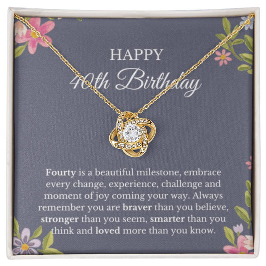 40th Birthday Necklace, Birthday Love Knot Necklace, Birthday Gifts For Woman, Birthday Card, Pendant Necklace