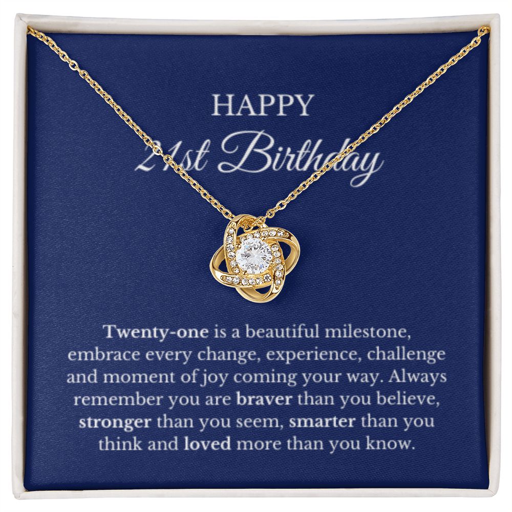 21st Birthday Necklace, Birthday Love Knot Necklace, Birthday Gifts For Woman, Birthday Card, Pendant Necklace