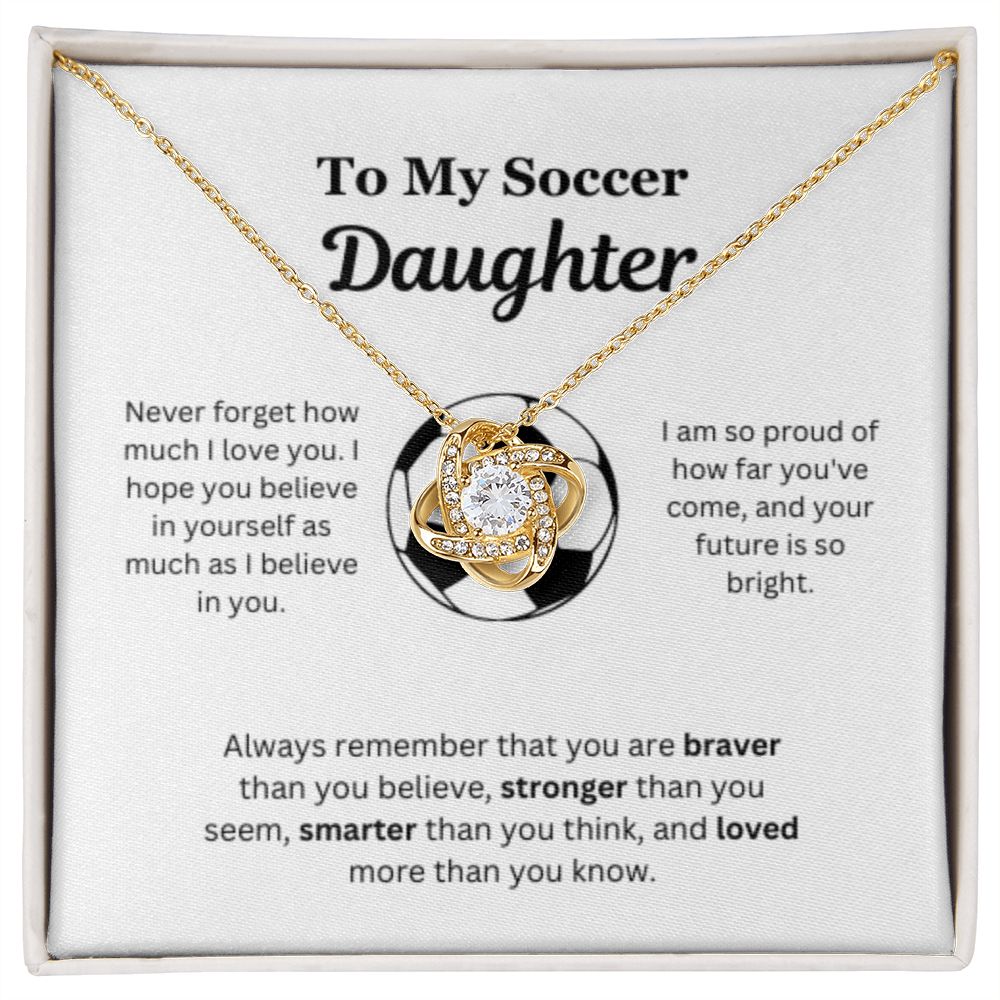 To My Soccer Daughter Necklace, Father-Daughter Jewelry, Mother-Daughter Gift, Birthday Heart Pendant, Gold Love Knot, Message Card