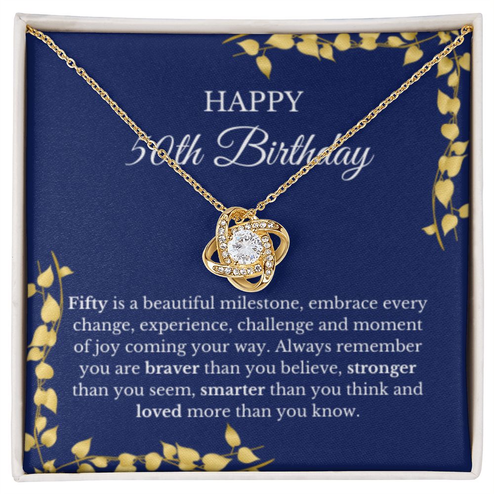 50th Birthday Necklace, Birthday Love Knot Necklace, Birthday Gifts For Woman, Birthday Card, Pendant Necklace