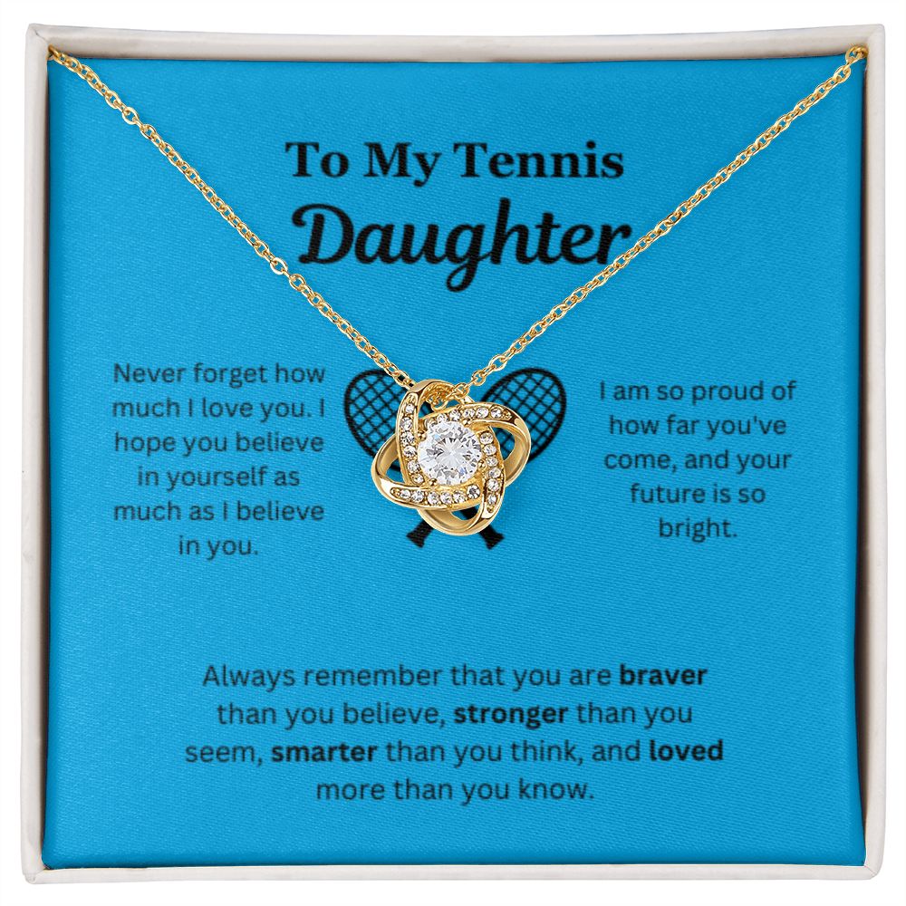 To My Tennis Daughter Necklace, Father-Daughter Jewelry, Mother-Daughter Gift, Birthday Heart Pendant, Gold Love Knot, Message Card