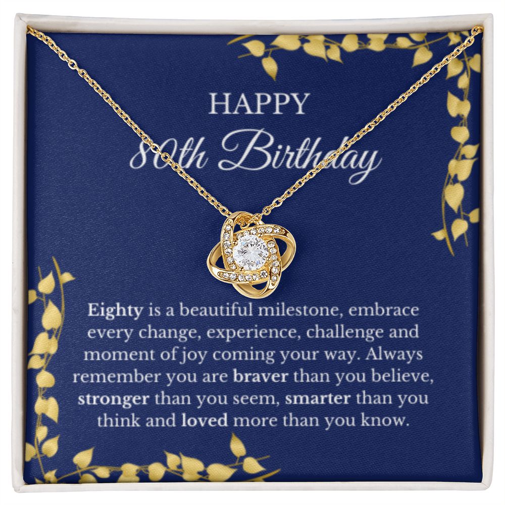 80th Birthday Necklace, Birthday Love Knot Necklace, Birthday Gifts For Woman, Birthday Card, Pendant Necklace