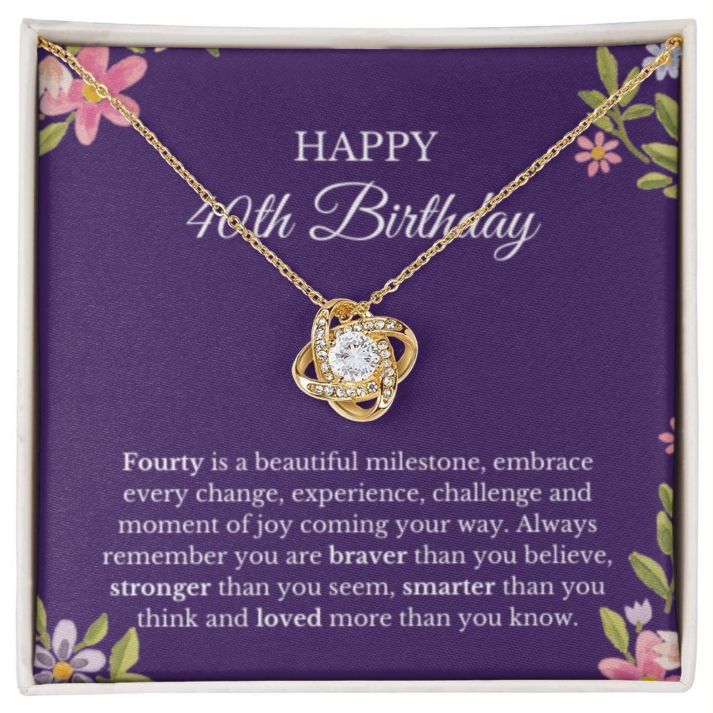 40th Birthday Necklace, Birthday Love Knot Necklace, Birthday Gifts For Woman, Birthday Card, Pendant Necklace