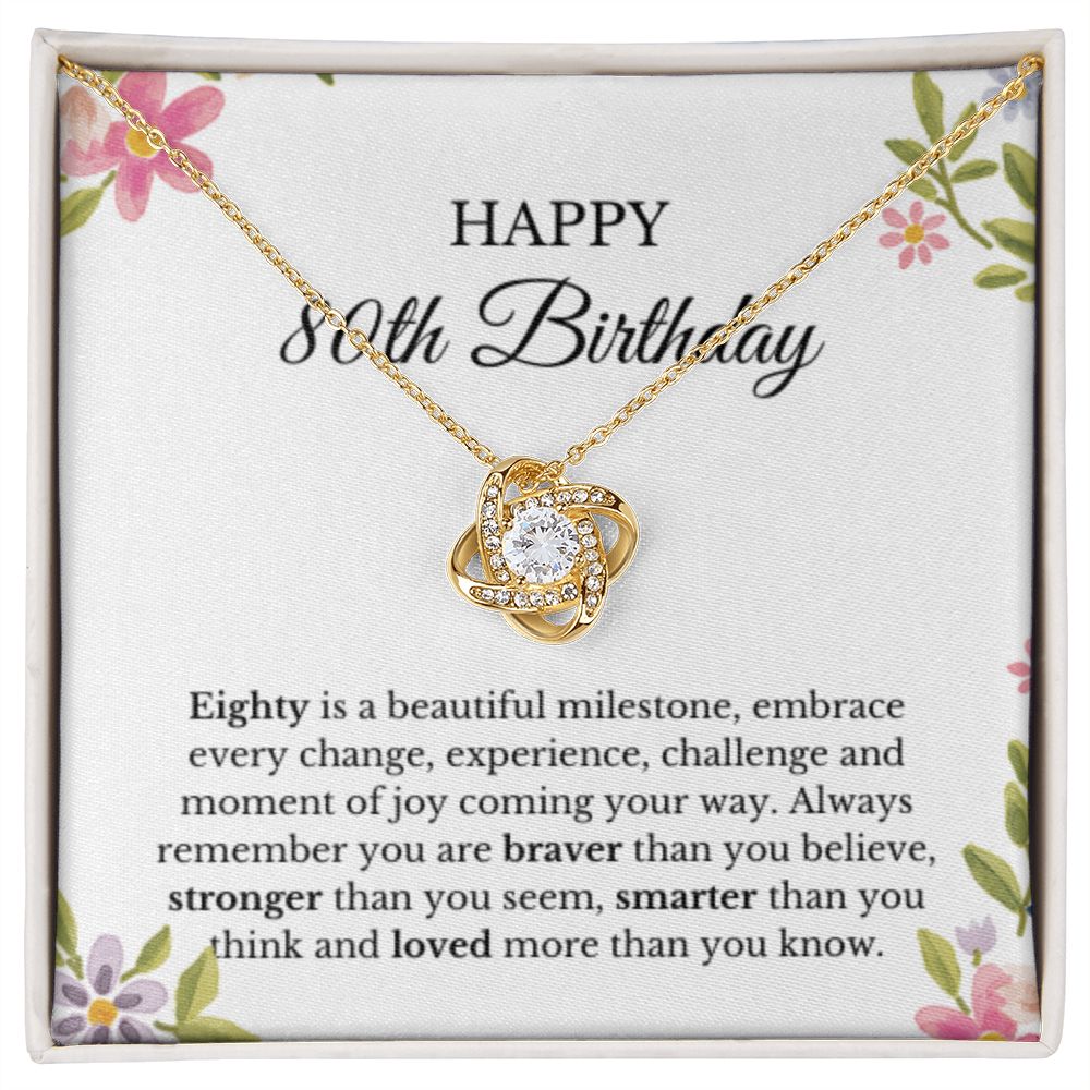 80th Birthday Necklace, Birthday Love Knot Necklace, Birthday Gifts For Woman, Birthday Card, Pendant Necklace