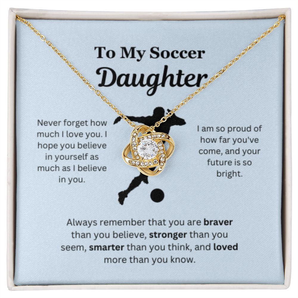 To My Soccer Daughter Necklace, Father-Daughter Jewelry, Mother-Daughter Gift, Birthday Heart Pendant, Gold Love Knot, Message Card