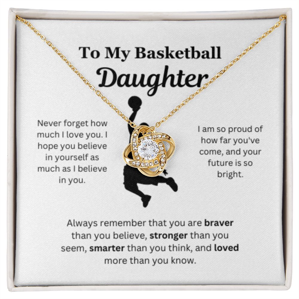 To My Basketball Daughter Necklace, Father-Daughter Jewelry, Mother-Daughter Gift, Birthday Heart Pendant, Gold Jewelry, Message Card