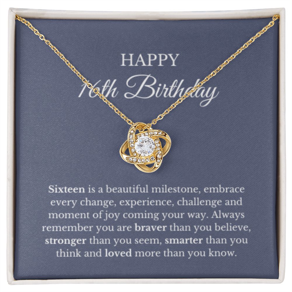 16th Birthday Necklace, Birthday Love Knot Necklace, Birthday Gifts For Woman, Birthday Card, Pendant Necklace