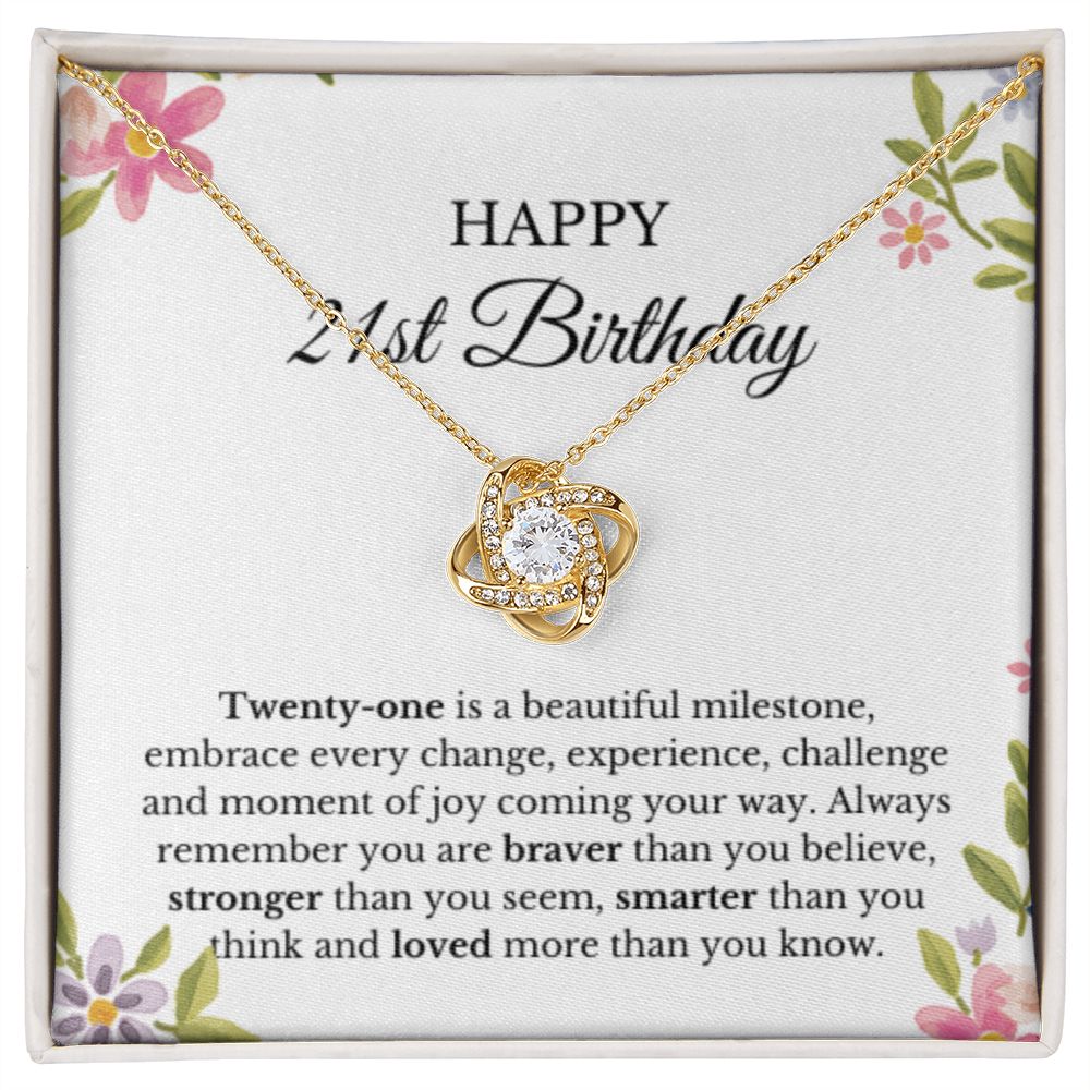 21st Birthday Necklace, Birthday Love Knot Necklace, Birthday Gifts For Woman, Birthday Card, Pendant Necklace