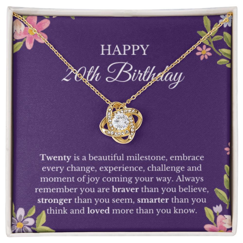 20th Birthday Necklace, Birthday Love Knot Necklace, Birthday Gifts For Woman, Birthday Card, Pendant Necklace