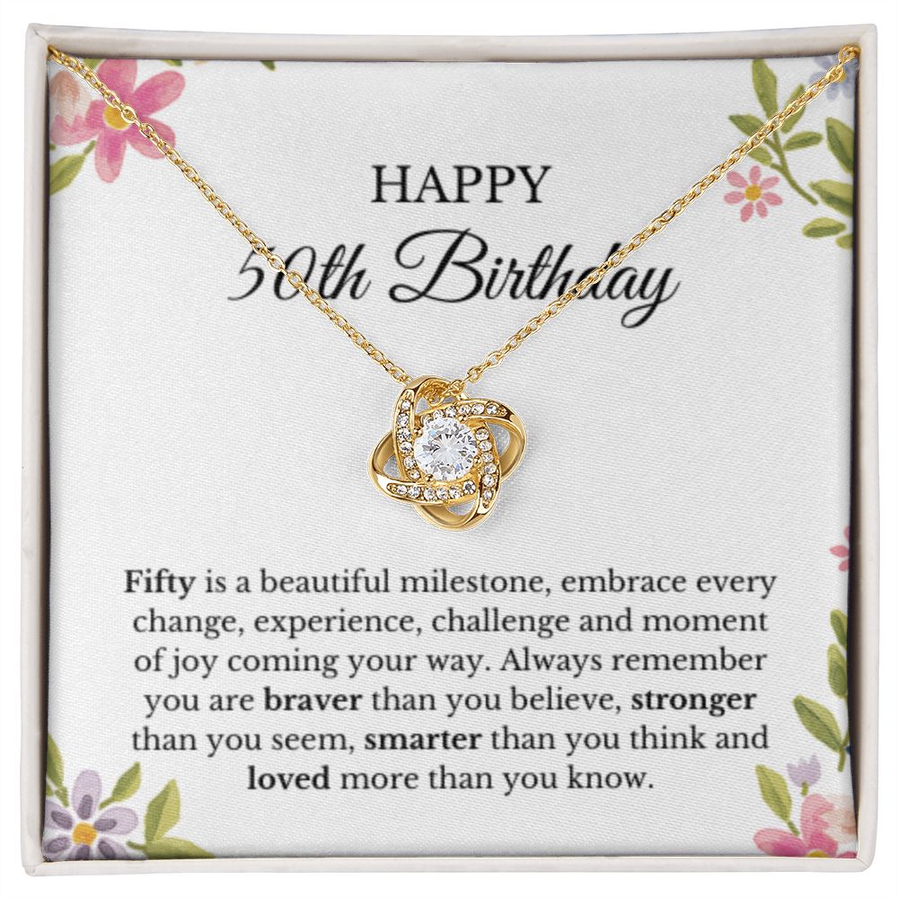 50th Birthday Necklace, Birthday Love Knot Necklace, Birthday Gifts For Woman, Birthday Card, Pendant Necklace