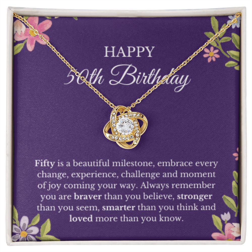 50th Birthday Necklace, Birthday Love Knot Necklace, Birthday Gifts For Woman, Birthday Card, Pendant Necklace