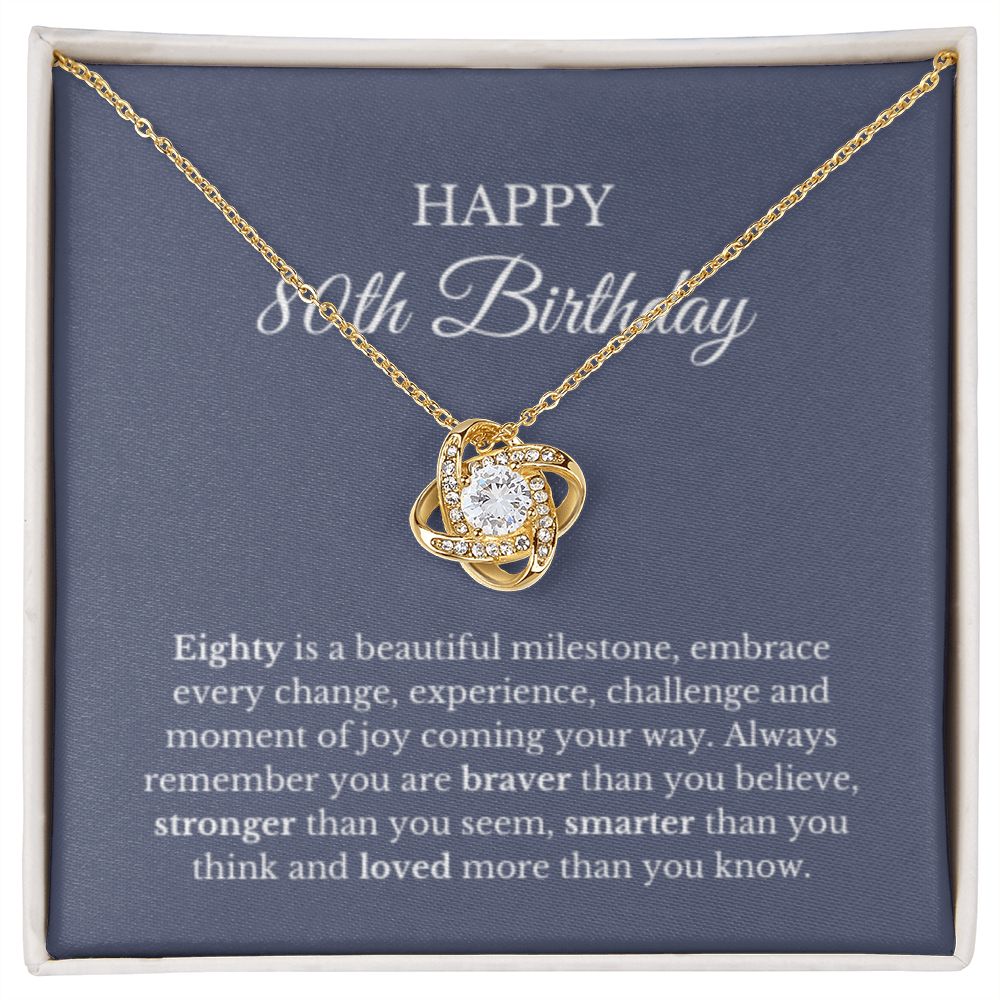 80th Birthday Necklace, Birthday Love Knot Necklace, Birthday Gifts For Woman, Birthday Card, Pendant Necklace