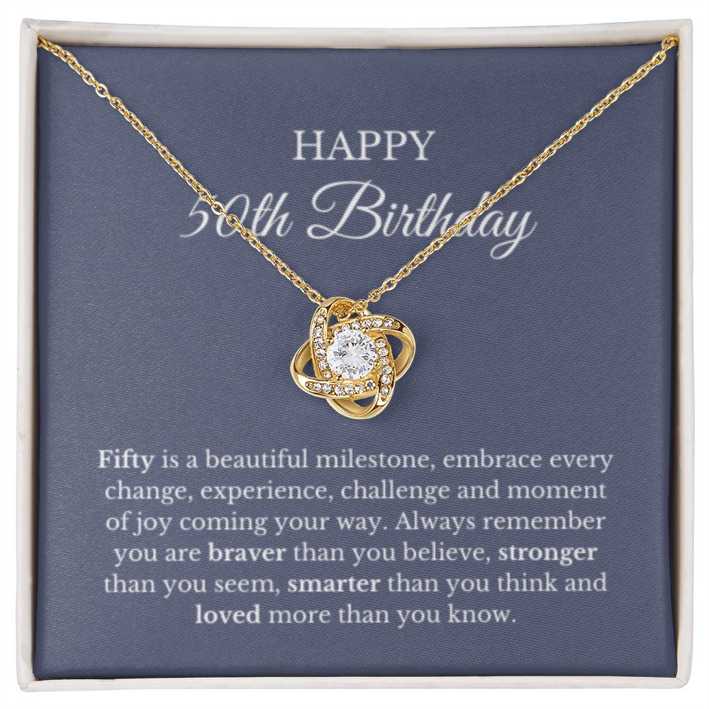 50th Birthday Necklace, Birthday Love Knot Necklace, Birthday Gifts For Woman, Birthday Card, Pendant Necklace