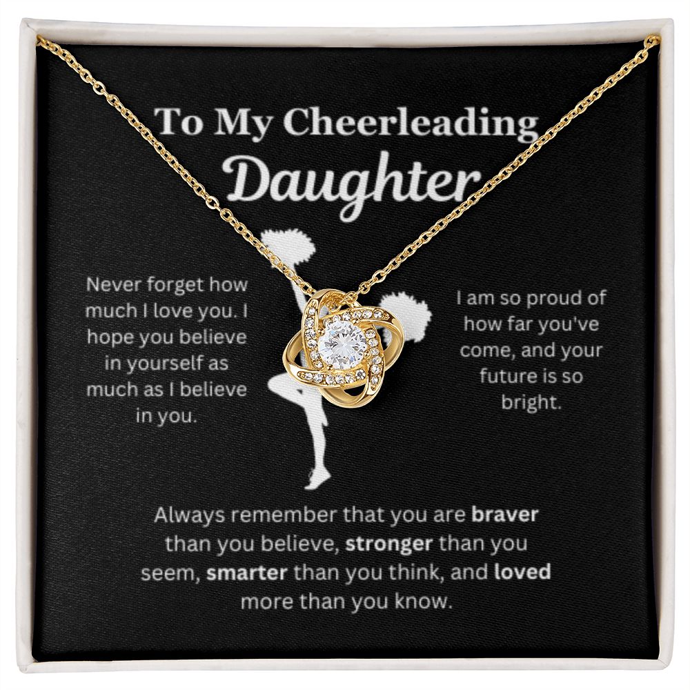 EllePendants To My Cheerleading Daughter Necklace, Father Daughter Necklace, Mother Daughter Necklace, Daughter Birthday, Heart Jewelry, Gold Jewelry, Love Knot, Message Card Necklace