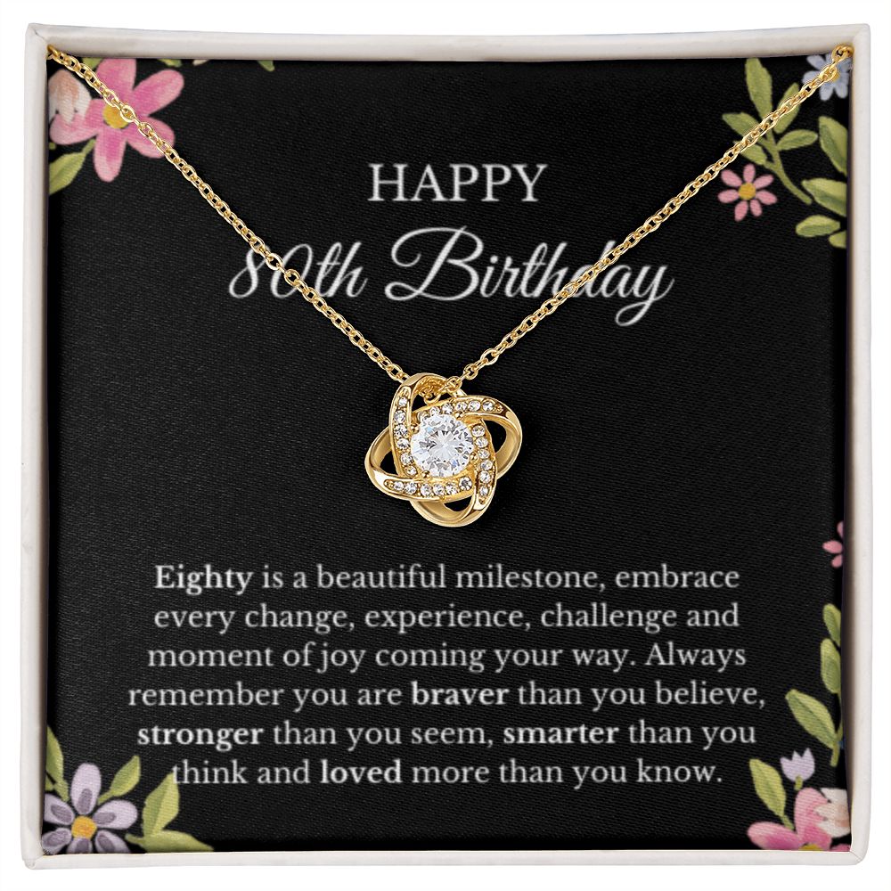 80th Birthday Necklace, Birthday Love Knot Necklace, Birthday Gifts For Woman, Birthday Card, Pendant Necklace