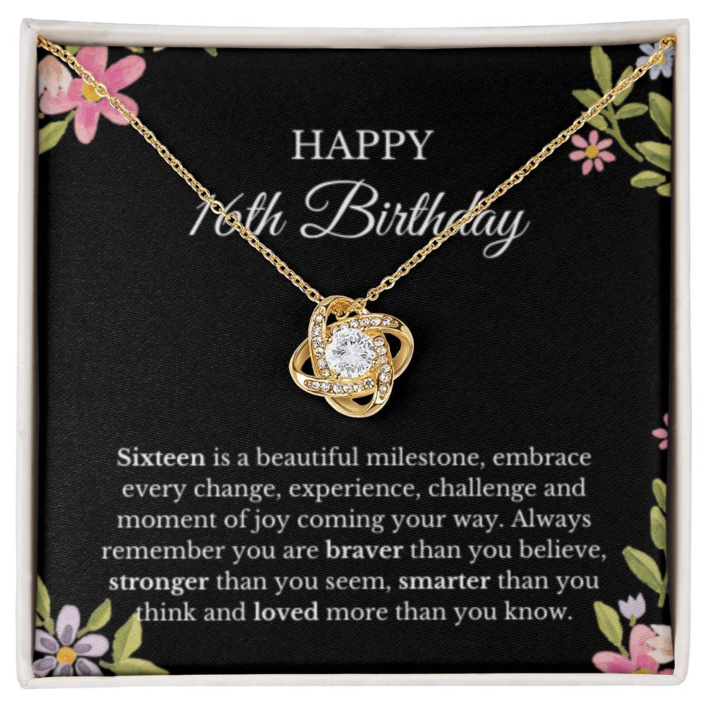 16th Birthday Necklace, Birthday Love Knot Necklace, Birthday Gifts For Woman, Birthday Card, Pendant Necklace