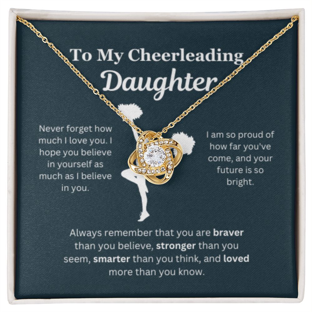 EllePendants To My Cheerleading Daughter Necklace, Father Daughter Necklace, Mother Daughter Necklace, Daughter Birthday, Heart Jewelry, Gold Jewelry, Love Knot, Message Card Necklace