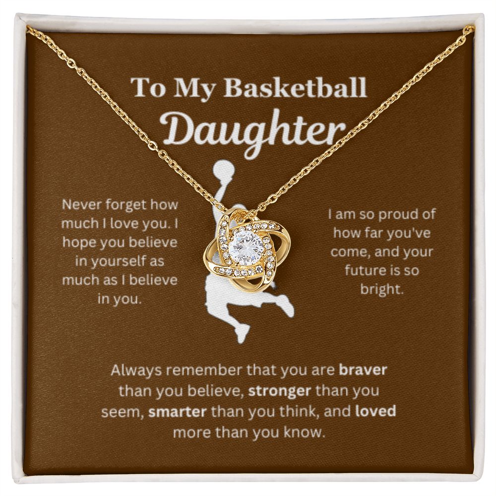 To My Basketball Daughter Necklace, Father-Daughter Jewelry, Mother-Daughter Gift, Birthday Heart Pendant, Gold Jewelry, Message Card