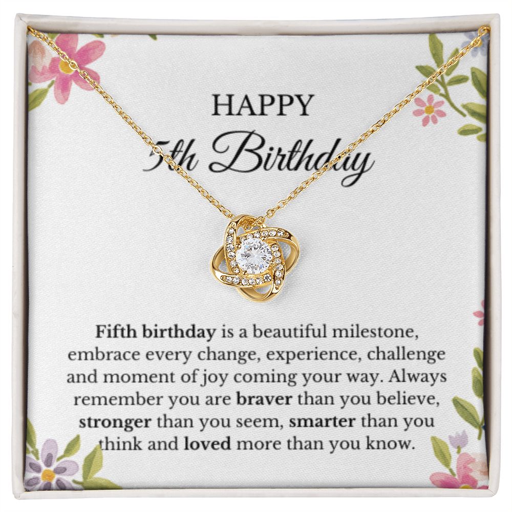 5th Birthday Necklace, Birthday Love Knot Necklace, Birthday Gifts For Woman, Birthday Card, Pendant Necklace