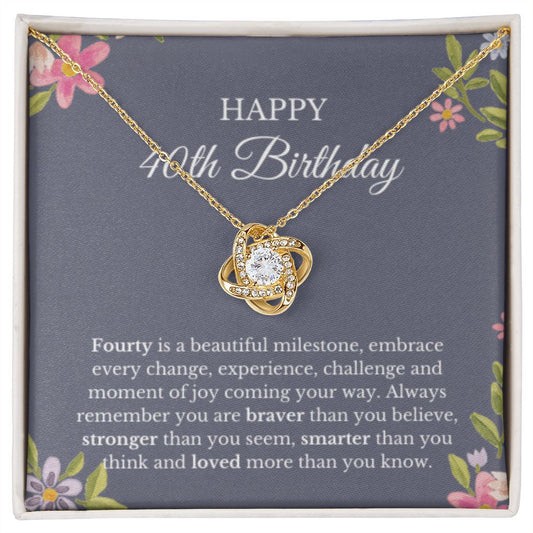 40th Birthday Necklace, Birthday Love Knot Necklace, Birthday Gifts For Woman, Birthday Card, Pendant Necklace