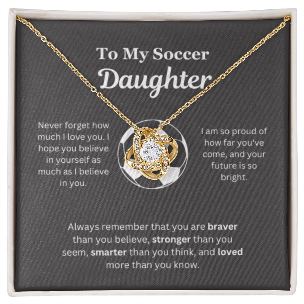 To My Soccer Daughter Necklace, Father-Daughter Jewelry, Mother-Daughter Gift, Birthday Heart Pendant, Gold Love Knot, Message Card