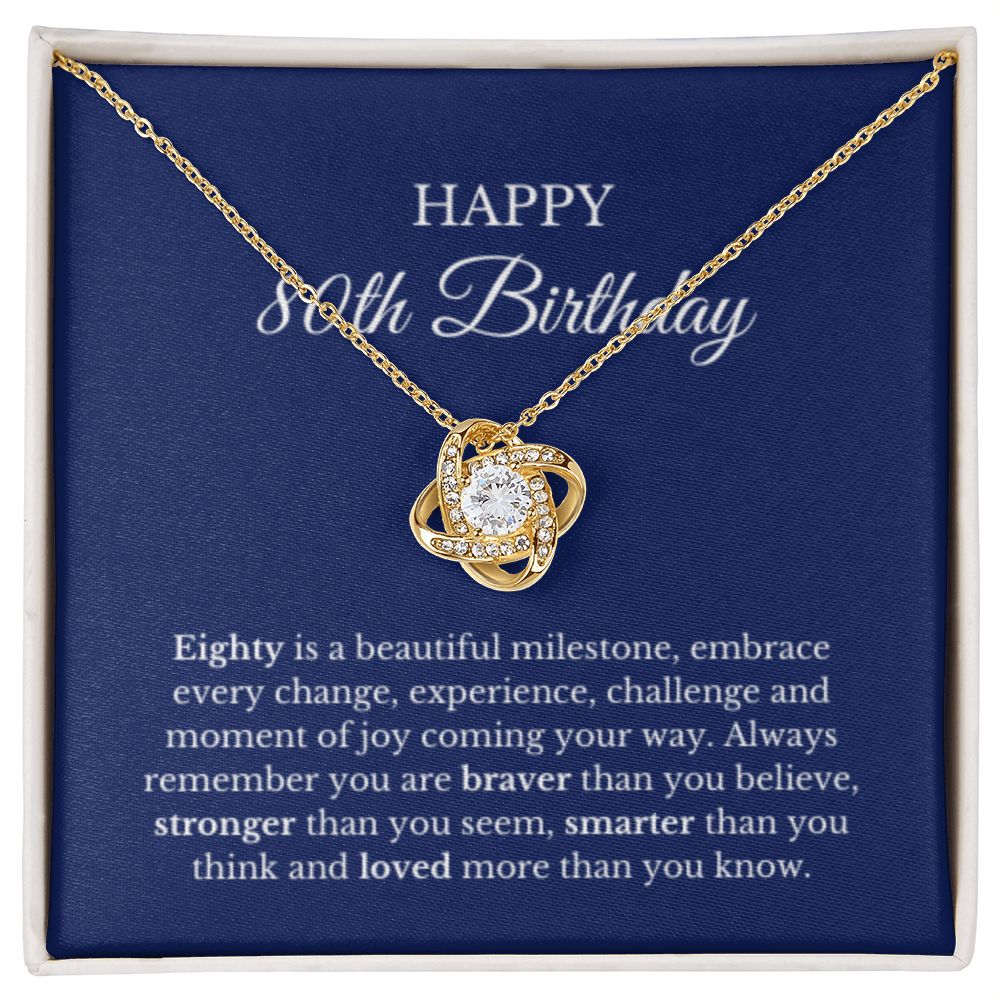 80th Birthday Necklace, Birthday Love Knot Necklace, Birthday Gifts For Woman, Birthday Card, Pendant Necklace