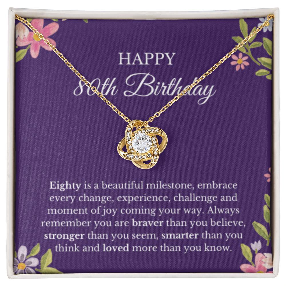 80th Birthday Necklace, Birthday Love Knot Necklace, Birthday Gifts For Woman, Birthday Card, Pendant Necklace