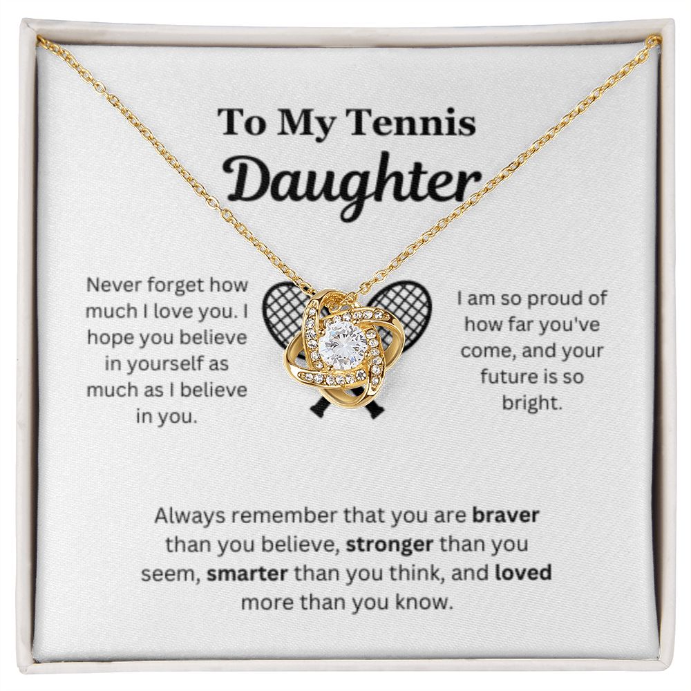 To My Tennis Daughter Necklace, Father-Daughter Jewelry, Mother-Daughter Gift, Birthday Heart Pendant, Gold Love Knot, Message Card