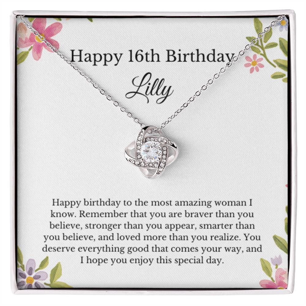 Personalized 16th Birthday Necklace Love Knot Lilly