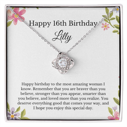 Personalized 16th Birthday Necklace Love Knot Lilly