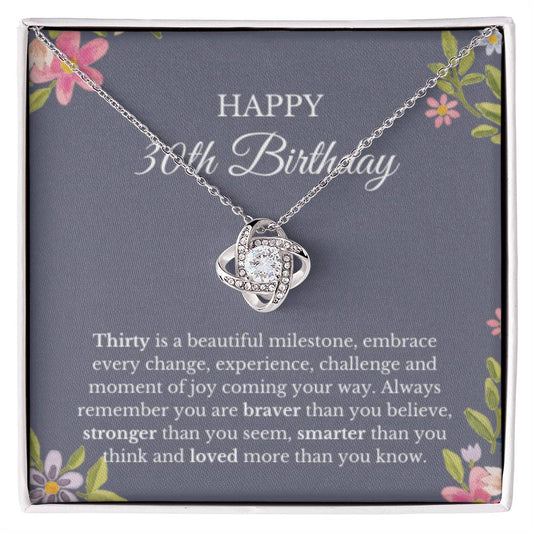 30th Birthday Necklace, Birthday Love Knot Necklace, Birthday Gifts For Woman, Birthday Card, Pendant Necklace