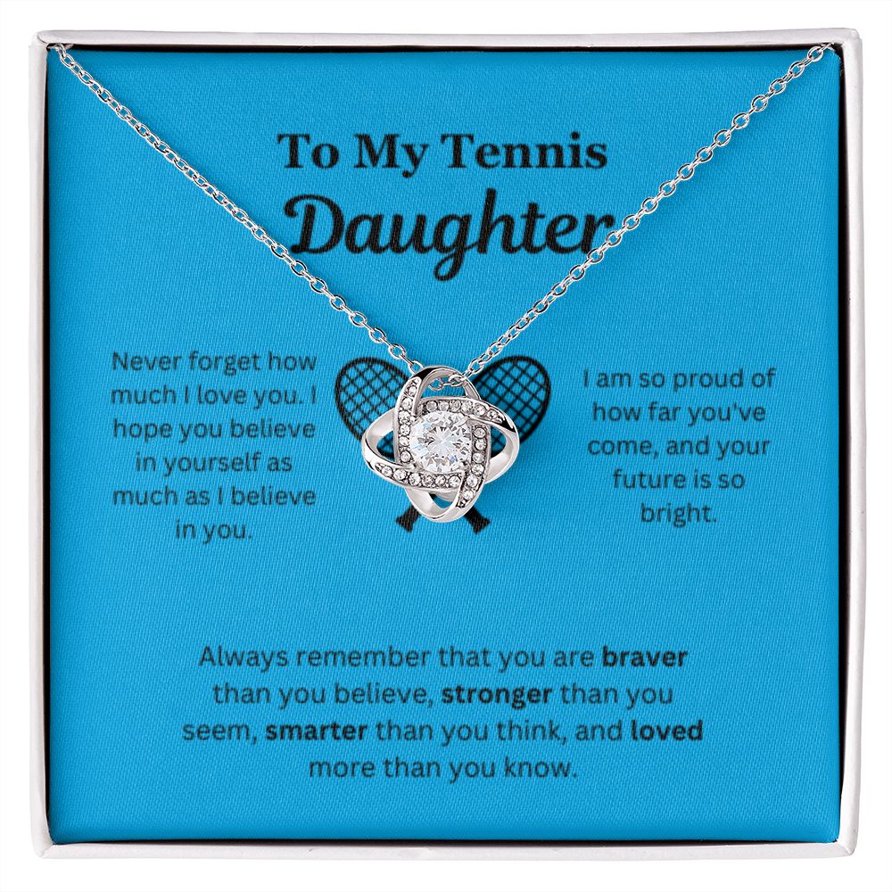 To My Tennis Daughter Necklace, Father-Daughter Jewelry, Mother-Daughter Gift, Birthday Heart Pendant, Gold Love Knot, Message Card