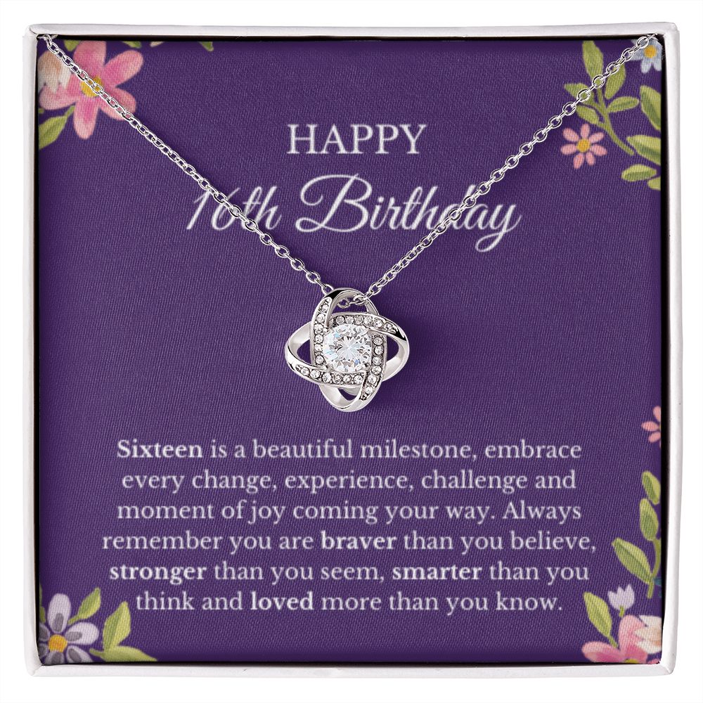 16th Birthday Necklace, Birthday Love Knot Necklace, Birthday Gifts For Woman, Birthday Card, Pendant Necklace