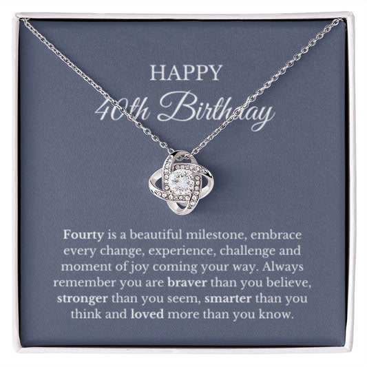 40th Birthday Necklace, Birthday Love Knot Necklace, Birthday Gifts For Woman, Birthday Card, Pendant Necklace