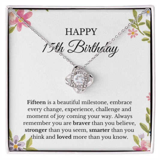 15th Birthday Necklace, Birthday Love Knot Necklace, Birthday Gifts For Woman, Birthday Card, Pendant Necklace