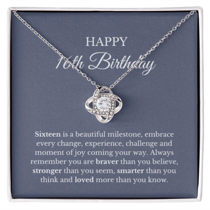 16th Birthday Necklace, Birthday Love Knot Necklace, Birthday Gifts For Woman, Birthday Card, Pendant Necklace