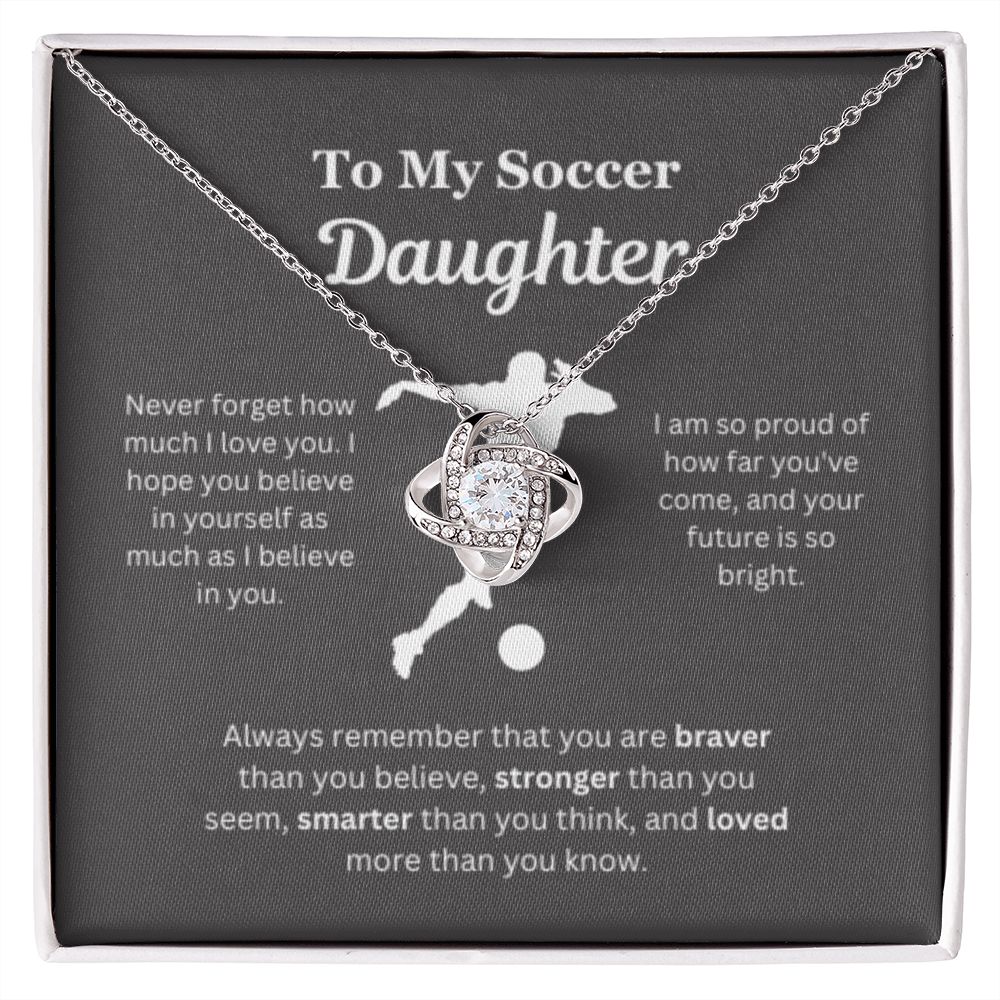 To My Soccer Daughter Necklace, Father-Daughter Jewelry, Mother-Daughter Gift, Birthday Heart Pendant, Gold Love Knot, Message Card