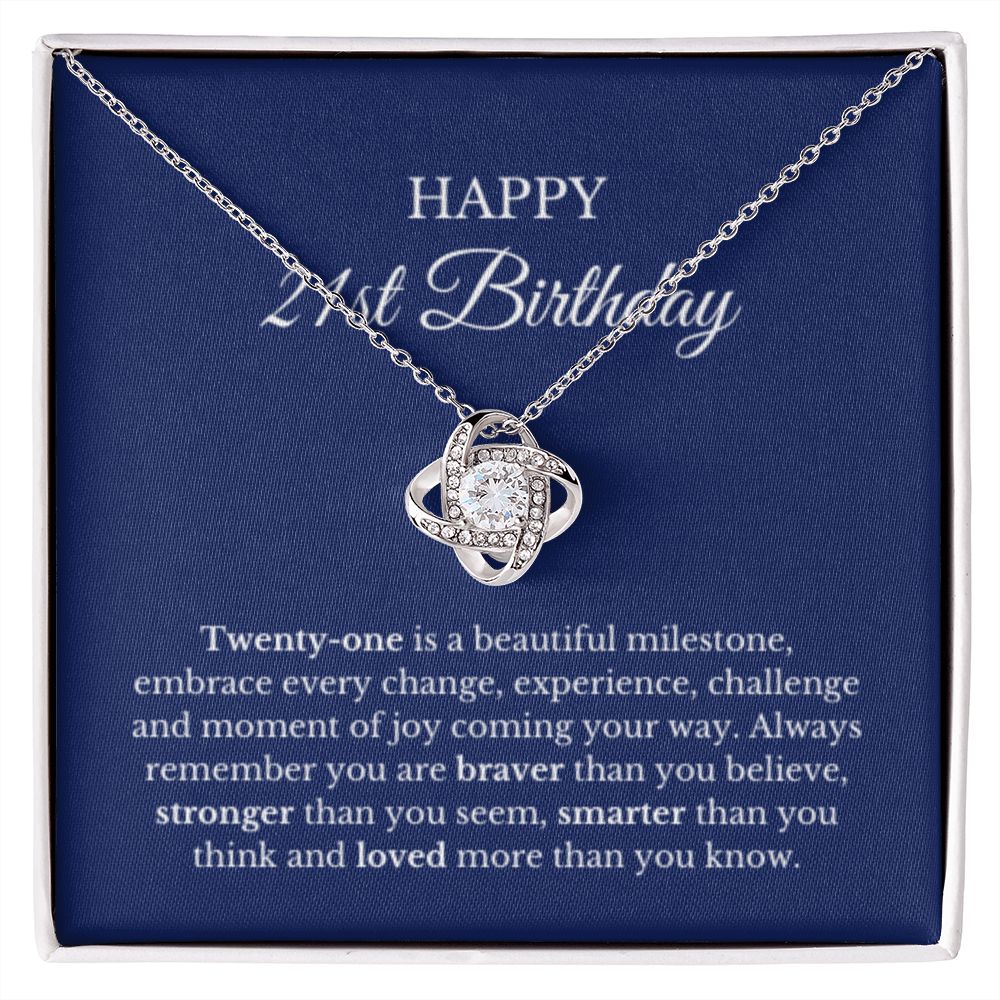 21st Birthday Necklace, Birthday Love Knot Necklace, Birthday Gifts For Woman, Birthday Card, Pendant Necklace