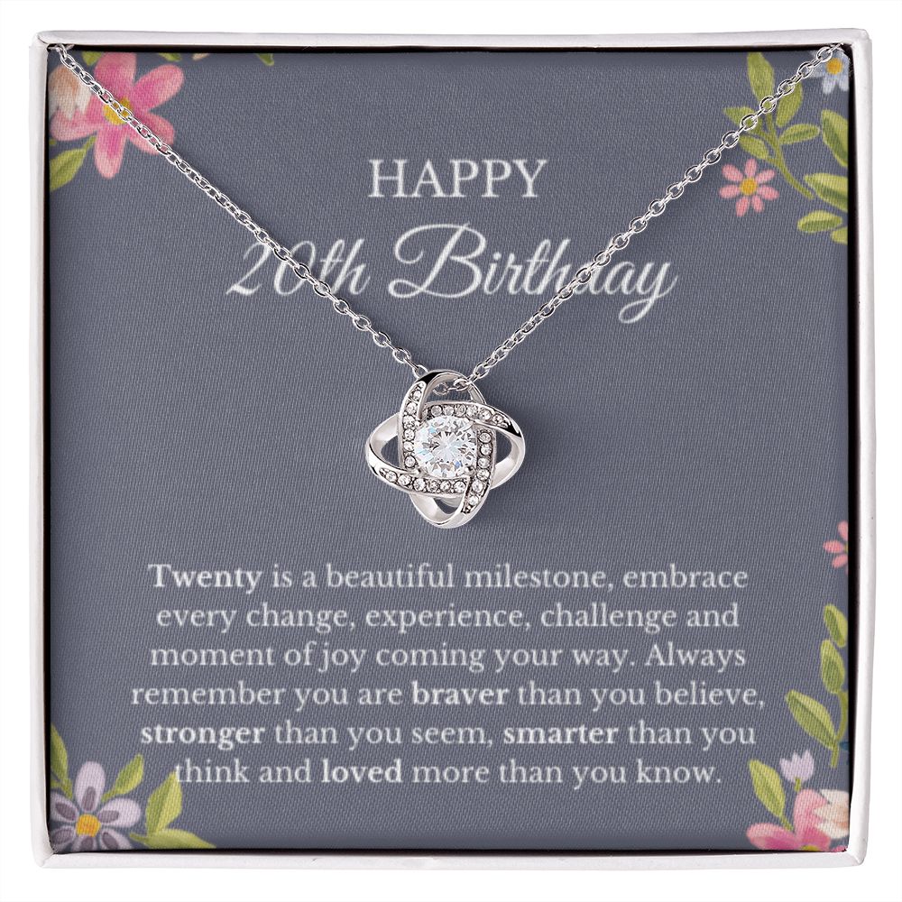 20th Birthday Necklace, Birthday Love Knot Necklace, Birthday Gifts For Woman, Birthday Card, Pendant Necklace