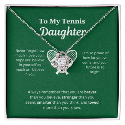 To My Tennis Daughter Necklace, Father-Daughter Jewelry, Mother-Daughter Gift, Birthday Heart Pendant, Gold Love Knot, Message Card