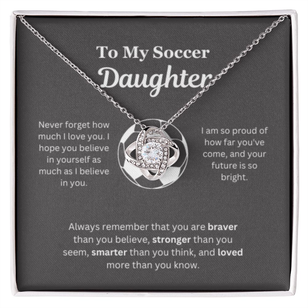 To My Soccer Daughter Necklace, Father-Daughter Jewelry, Mother-Daughter Gift, Birthday Heart Pendant, Gold Love Knot, Message Card