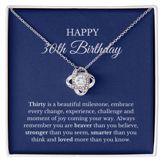 30th Birthday Necklace, Birthday Love Knot Necklace, Birthday Gifts For Woman, Birthday Card, Pendant Necklace