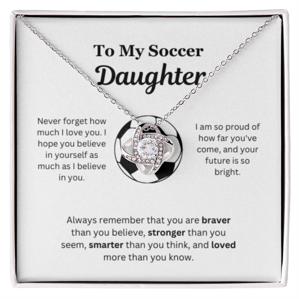 To My Soccer Daughter Necklace, Father-Daughter Jewelry, Mother-Daughter Gift, Birthday Heart Pendant, Gold Love Knot, Message Card