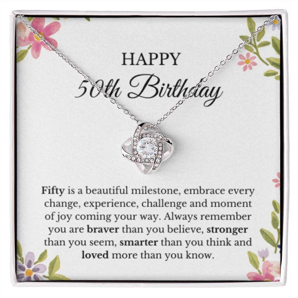 50th Birthday Necklace, Birthday Love Knot Necklace, Birthday Gifts For Woman, Birthday Card, Pendant Necklace