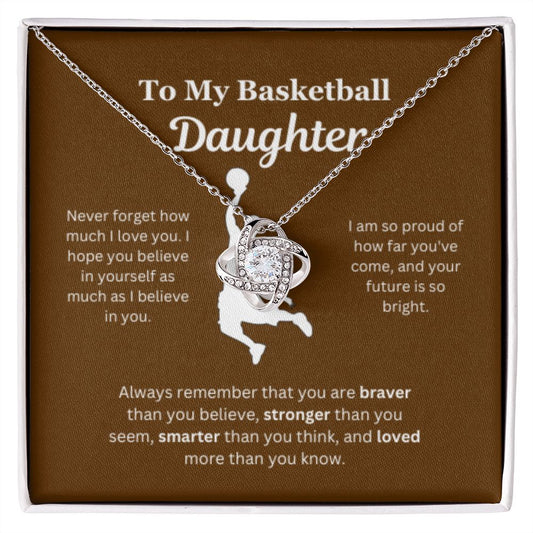 To My Basketball Daughter Necklace, Father-Daughter Jewelry, Mother-Daughter Gift, Birthday Heart Pendant, Gold Jewelry, Message Card