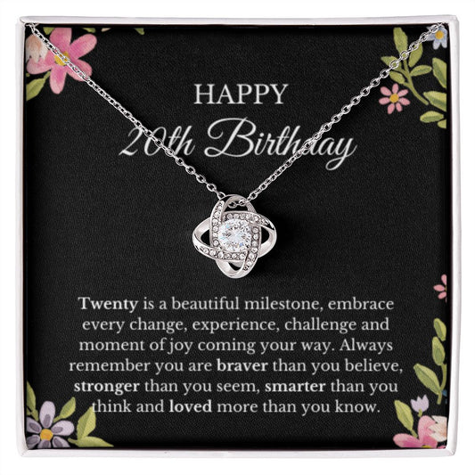 20th Birthday Necklace, Birthday Love Knot Necklace, Birthday Gifts For Woman, Birthday Card, Pendant Necklace