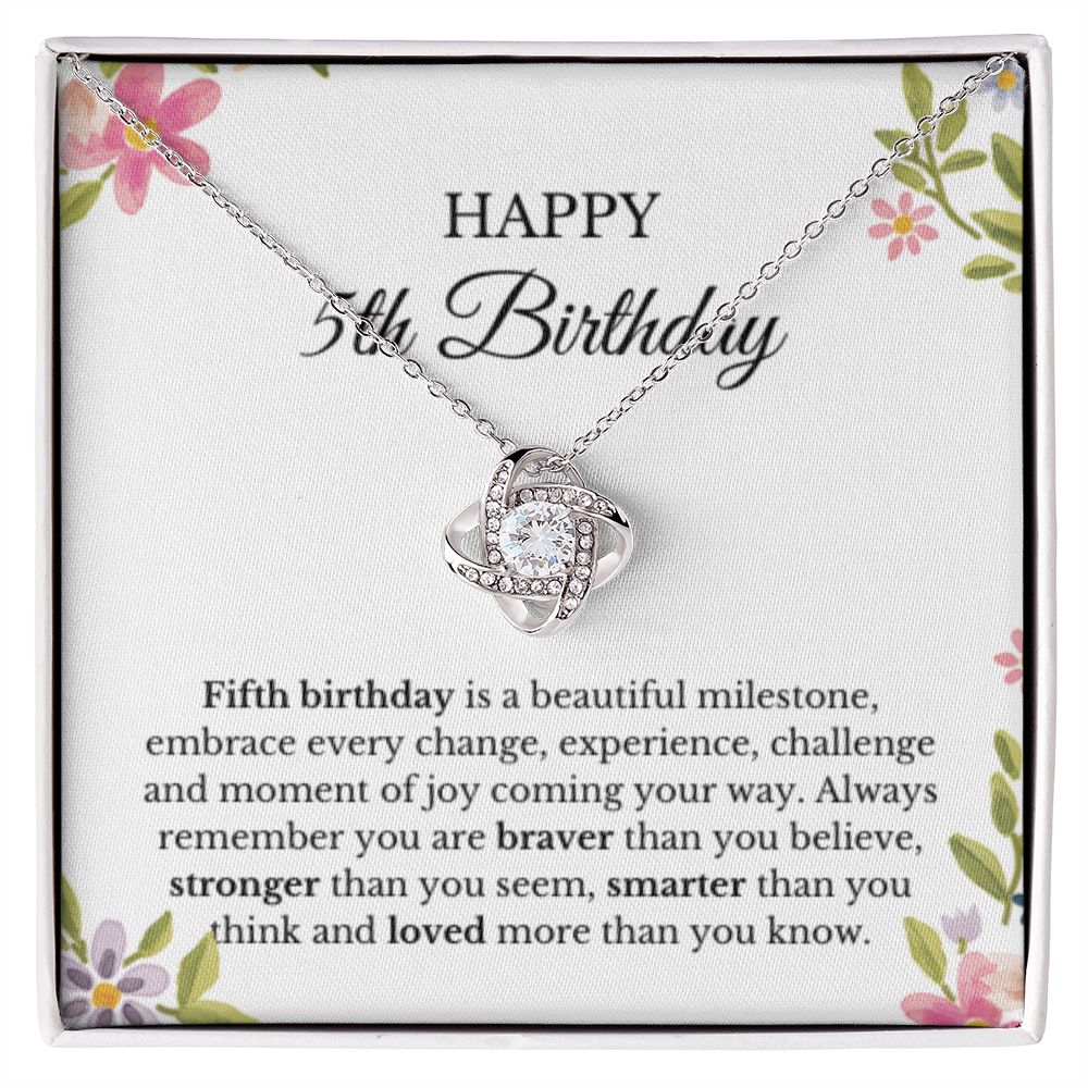 5th Birthday Necklace, Birthday Love Knot Necklace, Birthday Gifts For Woman, Birthday Card, Pendant Necklace